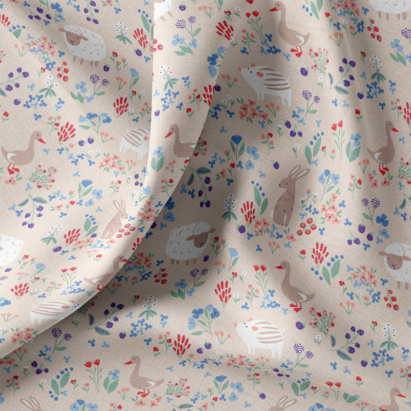 Printed Cotton BERRIES Gray / Red